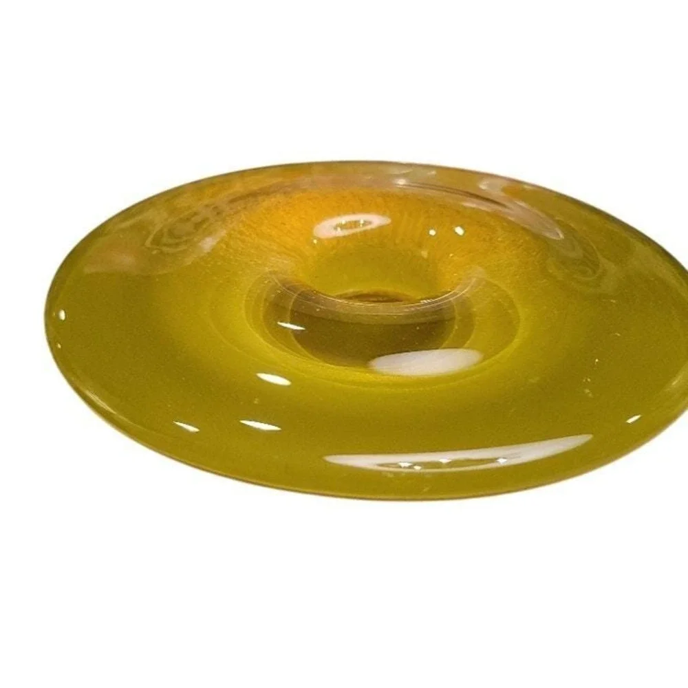 MCM Glass Disc Tea Light Candle Holder, Chartreuse, Eclectic Home Decor‎ 8